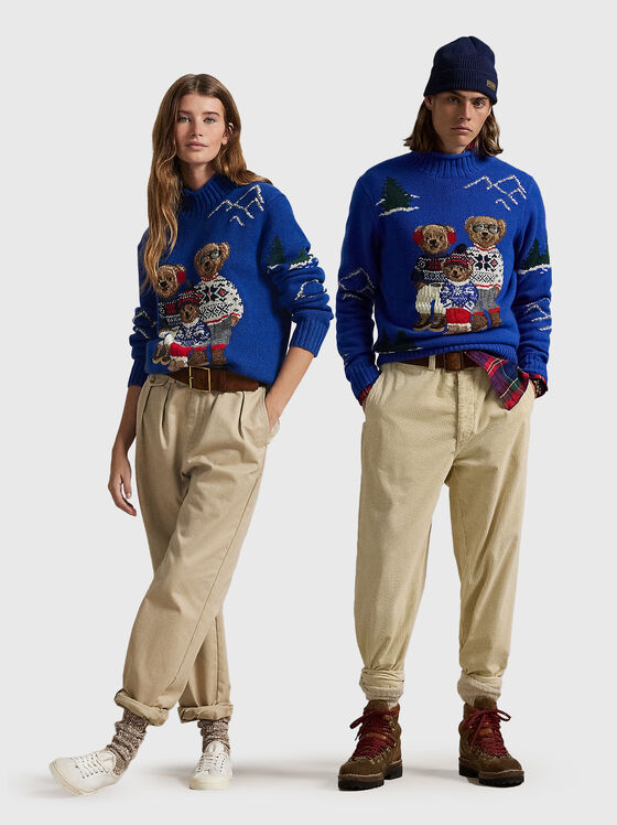 Μπλε unisex πουλόβερ με μοτίβο Polo Bear - 1