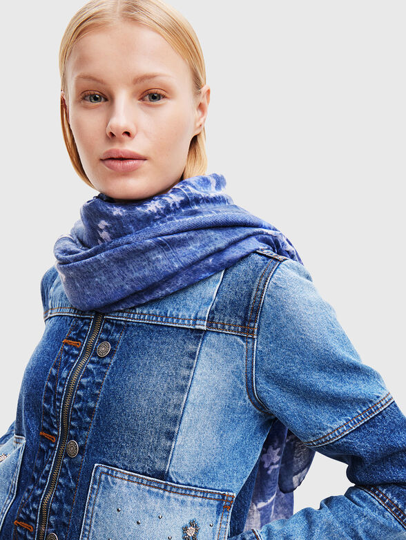 Scarf with floral and denim patterns - 2