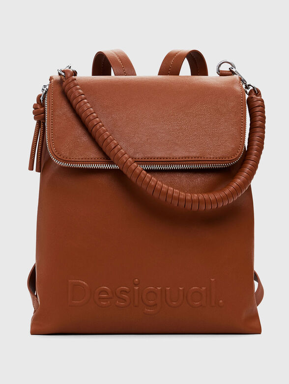 Brown backpack with maxi logo - 0
