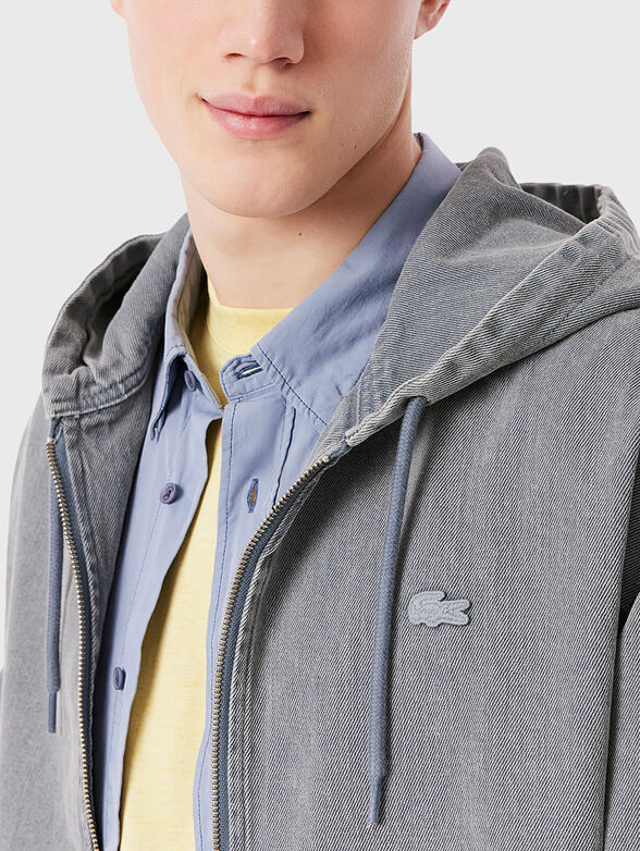 Denim jacket with hood and logo detail - 3