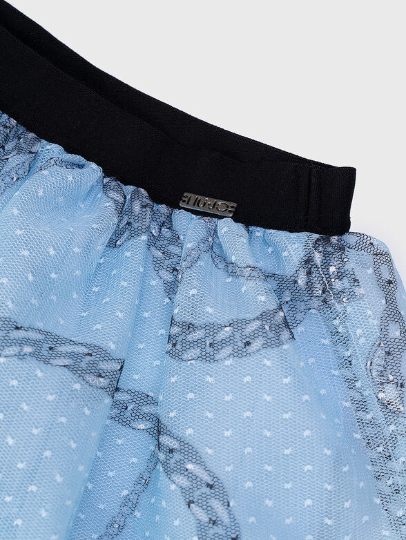 Blue ruffled skirt with contrast print - 4