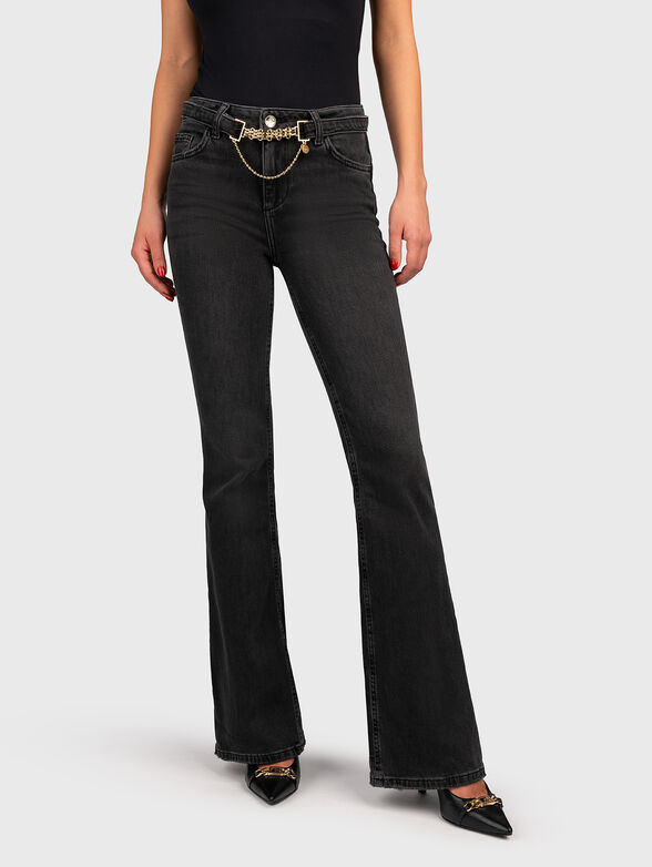 Jeans with wide leg and accent chain - 1