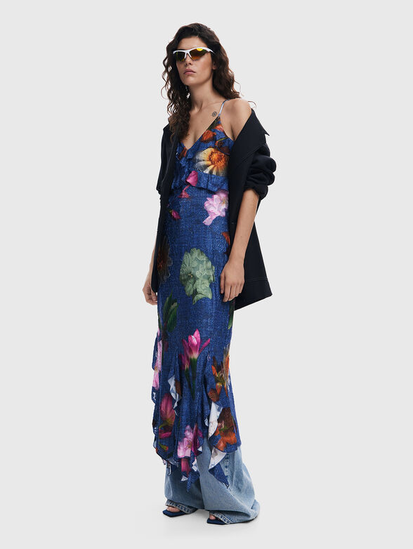 Dress with denim effect and floral accents - 5
