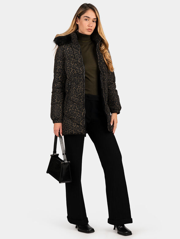 Animal print padded jacket with faux fur detail - 2