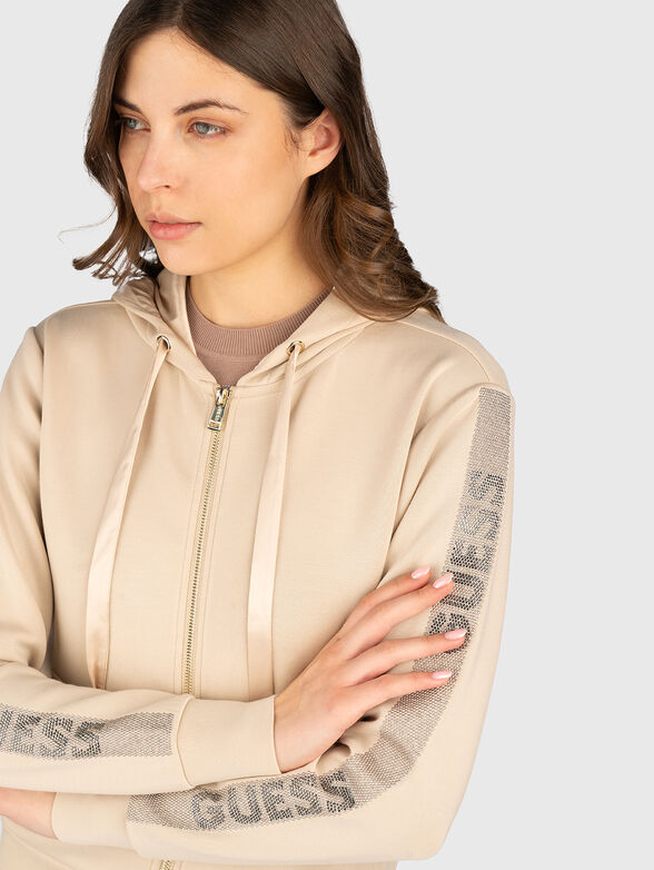Sweatshirt with hood and logo rhinestones - 4