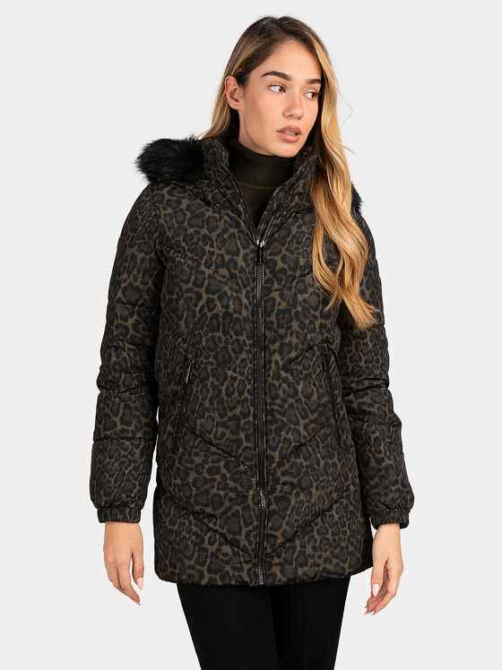 Animal print padded jacket with faux fur detail - 1