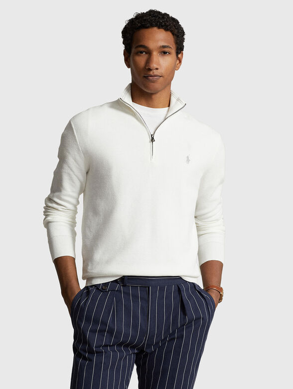 Cotton white sweater with zip - 1