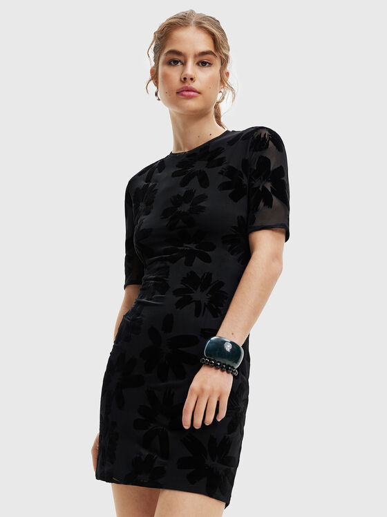 Μαύρο φόρεμα OXFORD με φλοράλ λεπτομέρειες - 1
