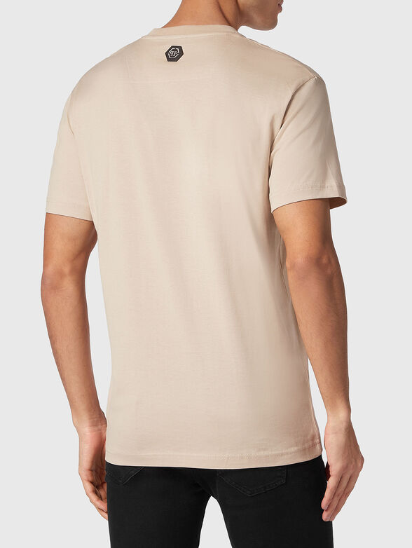 Cotton beige T-shirt with contrasting logo print - 3