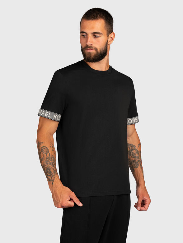 Black T-shirt with accent sleeves - 1