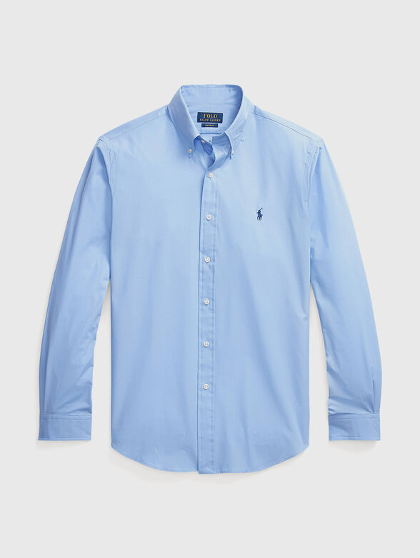 Embroidered logo shirt in blue  - 0