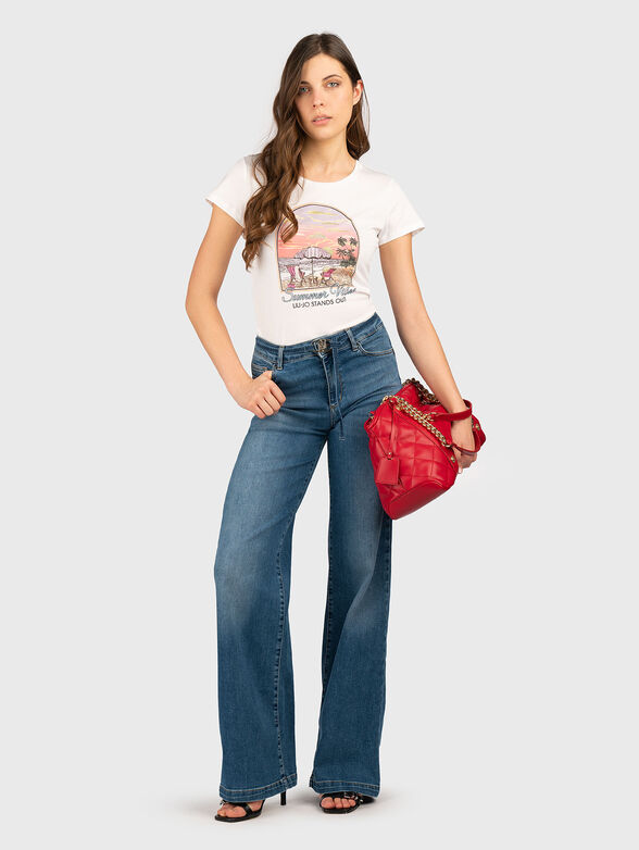 Cotton T-shirt with oval neckline - 1