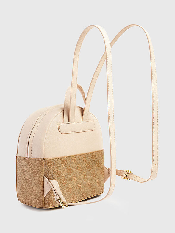 Beige backpack with gold-colored logo - 2