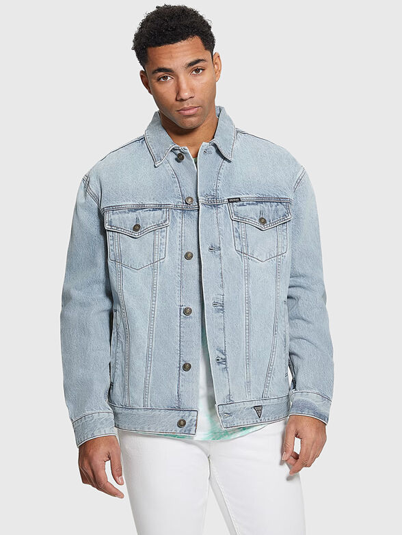 Blue oversized denim jacket with print - 1