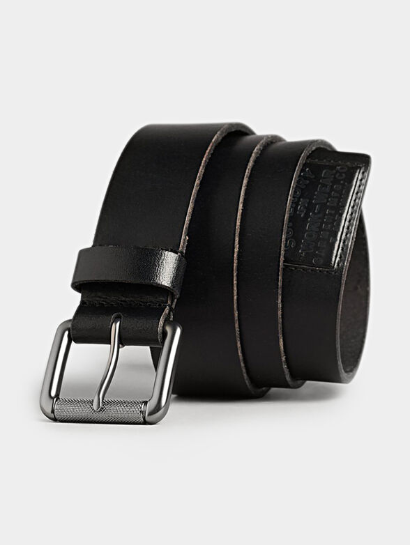 Black leather belt with metal buckle - 1
