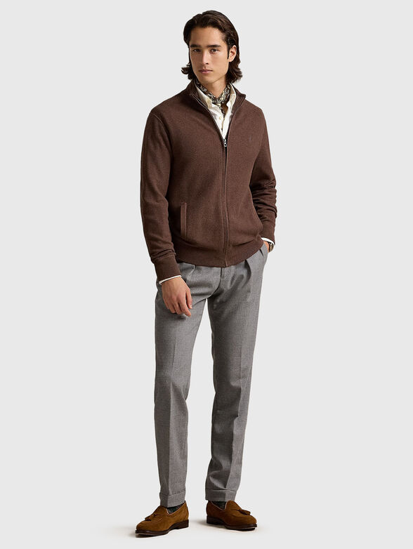 Cotton cardigan with logo in brown - 1