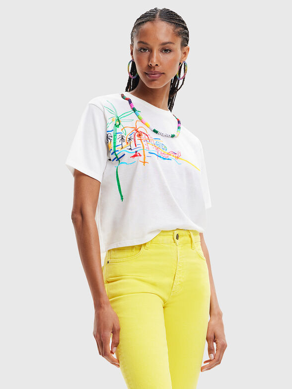 PALMER white T-shirt with print and beads - 1