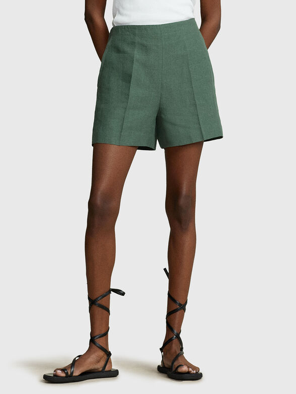 Green linen shorts - 0
