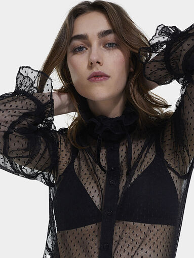Black sheer shirt with accented sleeves - 3