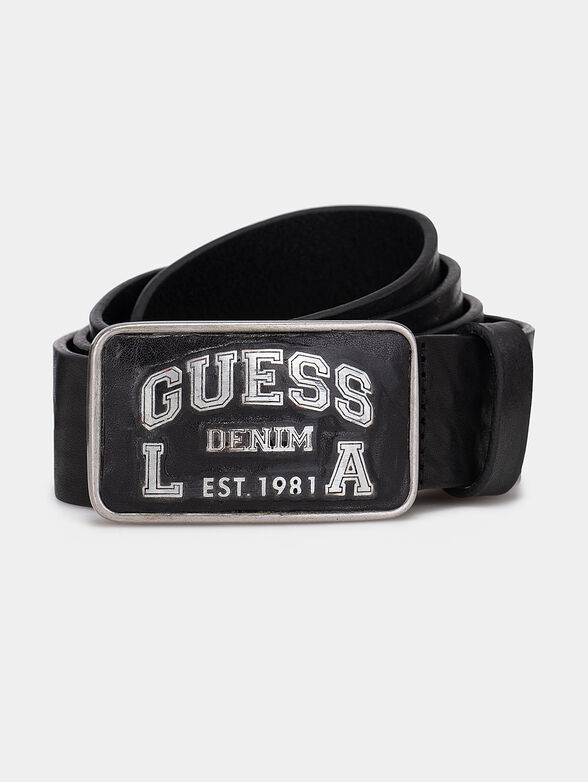 Black leather belt with logo buckle - 1