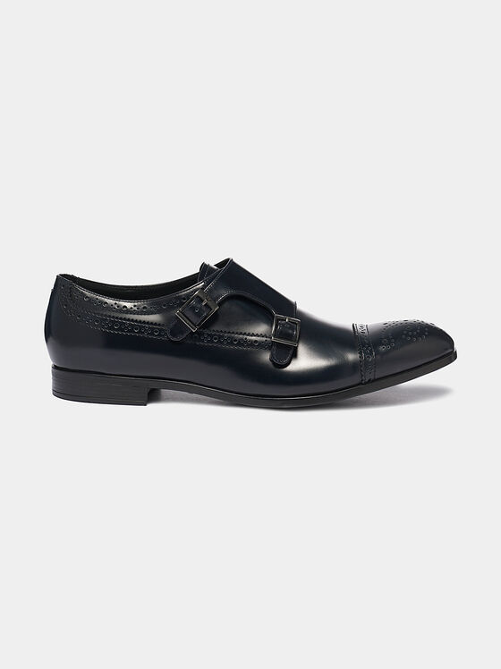 Blue leather shoes with buckles - 1