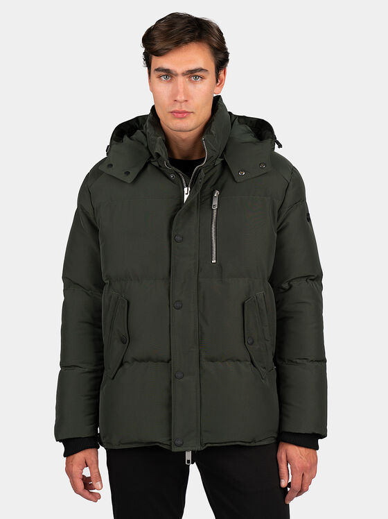 Black padded jacket with hood - 1