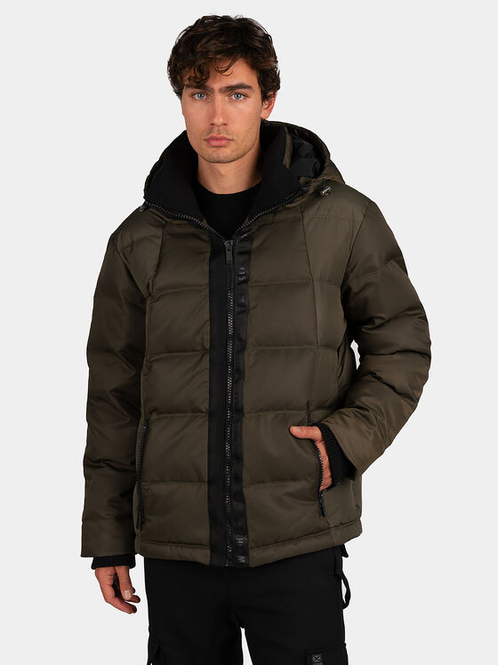 Dark green padded jacket with hood - 1