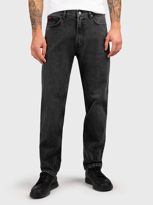 Grey jeans with logo patch