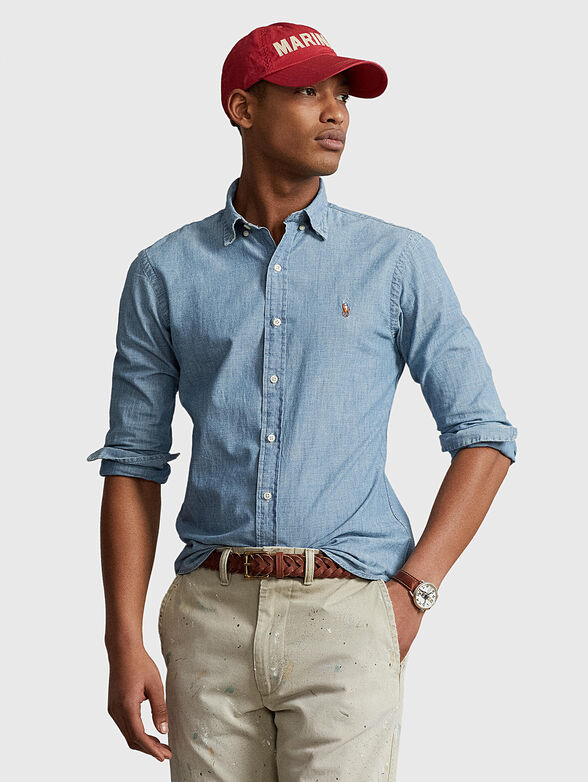 Blue shirt with logo embroidery - 0