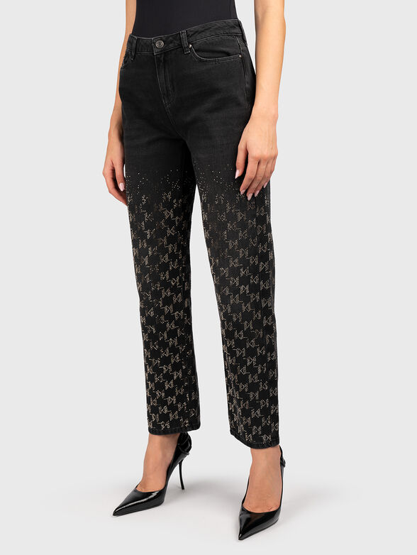 Straight jeans with rhinestone - 0