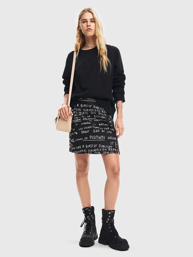 Black mini skirt with contrast print  - 4