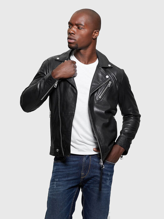 Black leather jacket with metal zips