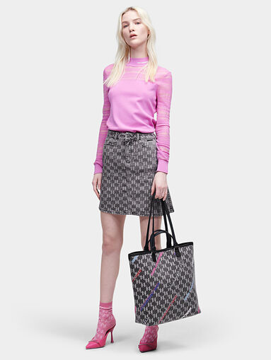 Denim skirt with monogram logo motifs - 5