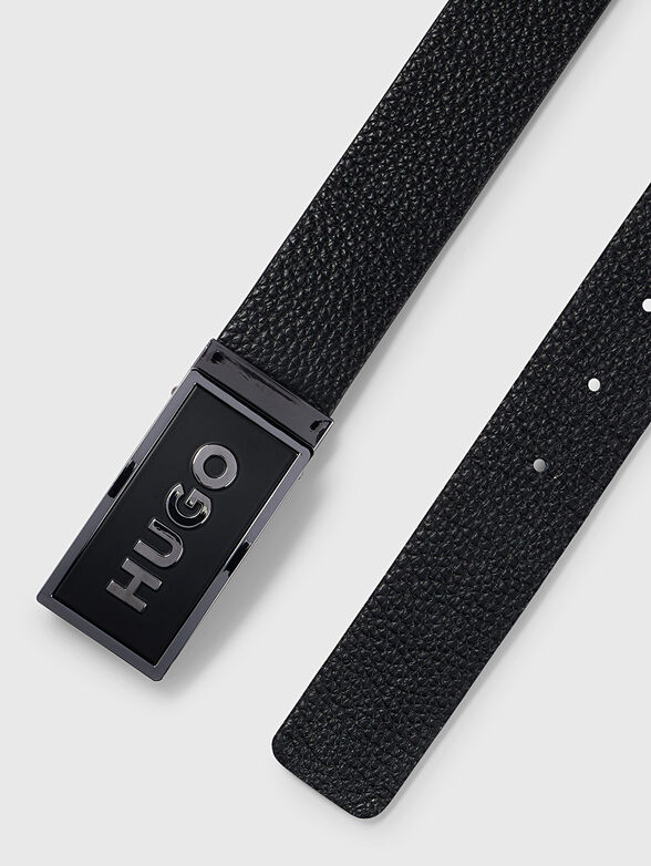 Black leather belt with logo buckle - 2