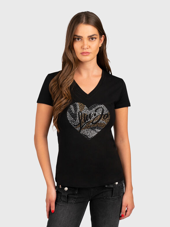 Black t-shirt with contrast print  - 1