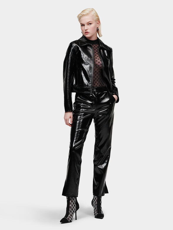 Cropped trousers in eco leather with patent effect - 0
