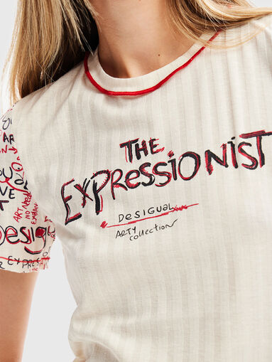 Ribbed stretch T-shirt with contrasting print - 5