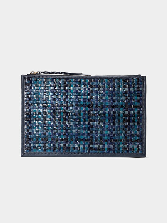 Leather clutch bag with intertwined texture - 1