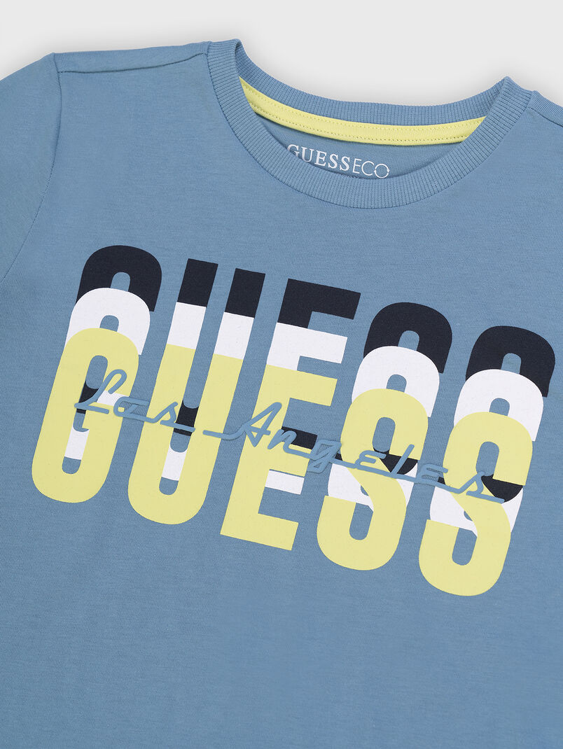 Blue cotton T-shirt with logo print - 3