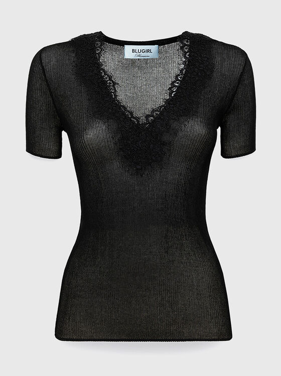 Short sleeved V-neck sweater - 1