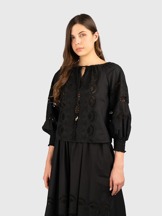 Cotton blouse with dropped shoulder - 1