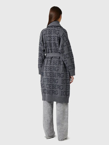 Black wool blend coat with monogram - 3