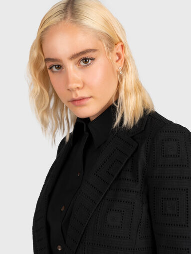 Black cotton blazer with openwork embroidery - 3