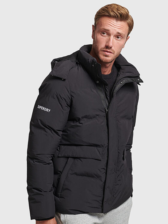 SHORT BOXY black padded jacket with hood  - 1