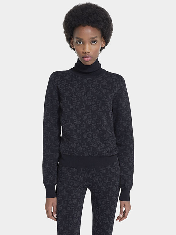 Sweater with turtleneck collar and monogram print - 1
