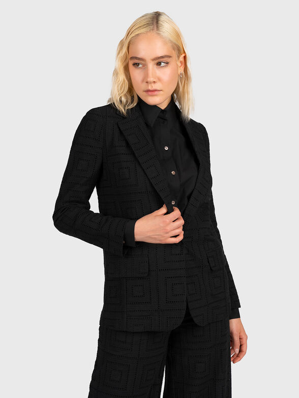 Black cotton blazer with openwork embroidery - 1