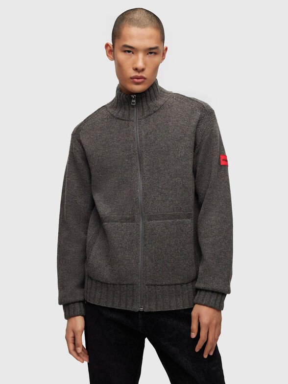 Dark grey wool blend cardigan with zip  - 1