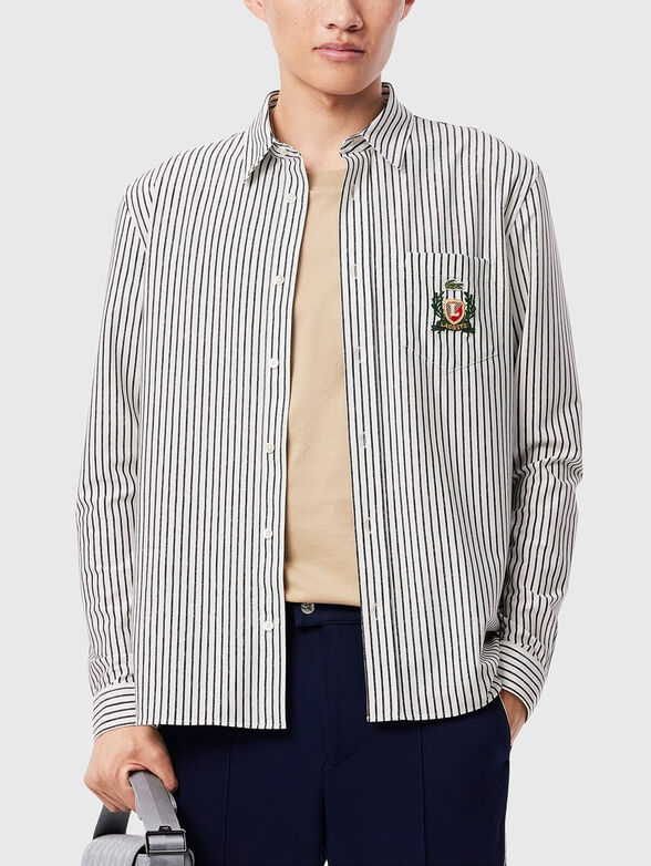 Long sleeved cotton shirt with logo embroidery - 0