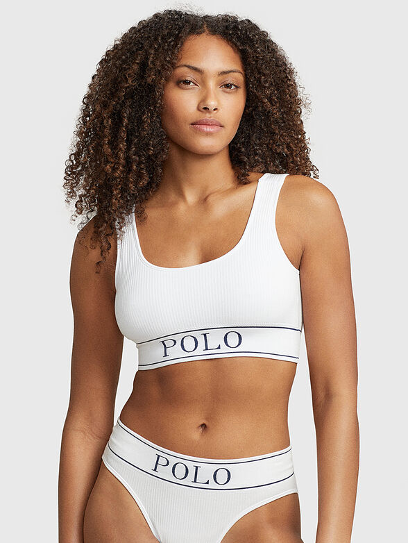 Blue sports bra with logo print - 1
