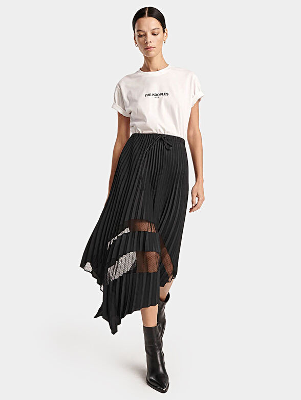 Black pleated skirt with lace inserts - 3